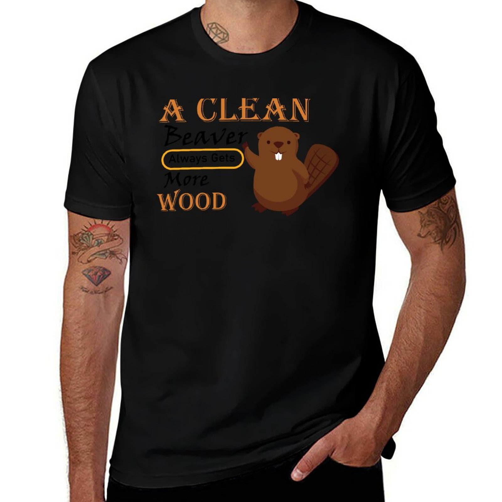 Woodworking Jokes - ตลกดี บีเวอร์ที่สะอาดจะได้ไม้มากกว่าเสมอ เสื้อยืดลายตลก เสื้อยืดช่างเครื่อง เสื้อยืดทำงาน
