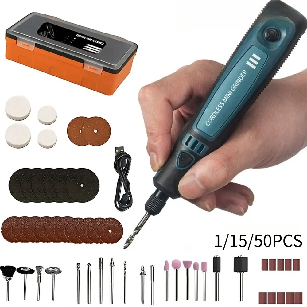 Wood Chisel Set - เครื่องเจียรไฟฟ้าไร้สายแบบ USB ชุดเครื่องมือแกะสลักแบบพกพา 1/15/50 ชิ้น สำหรับขัดหยก
