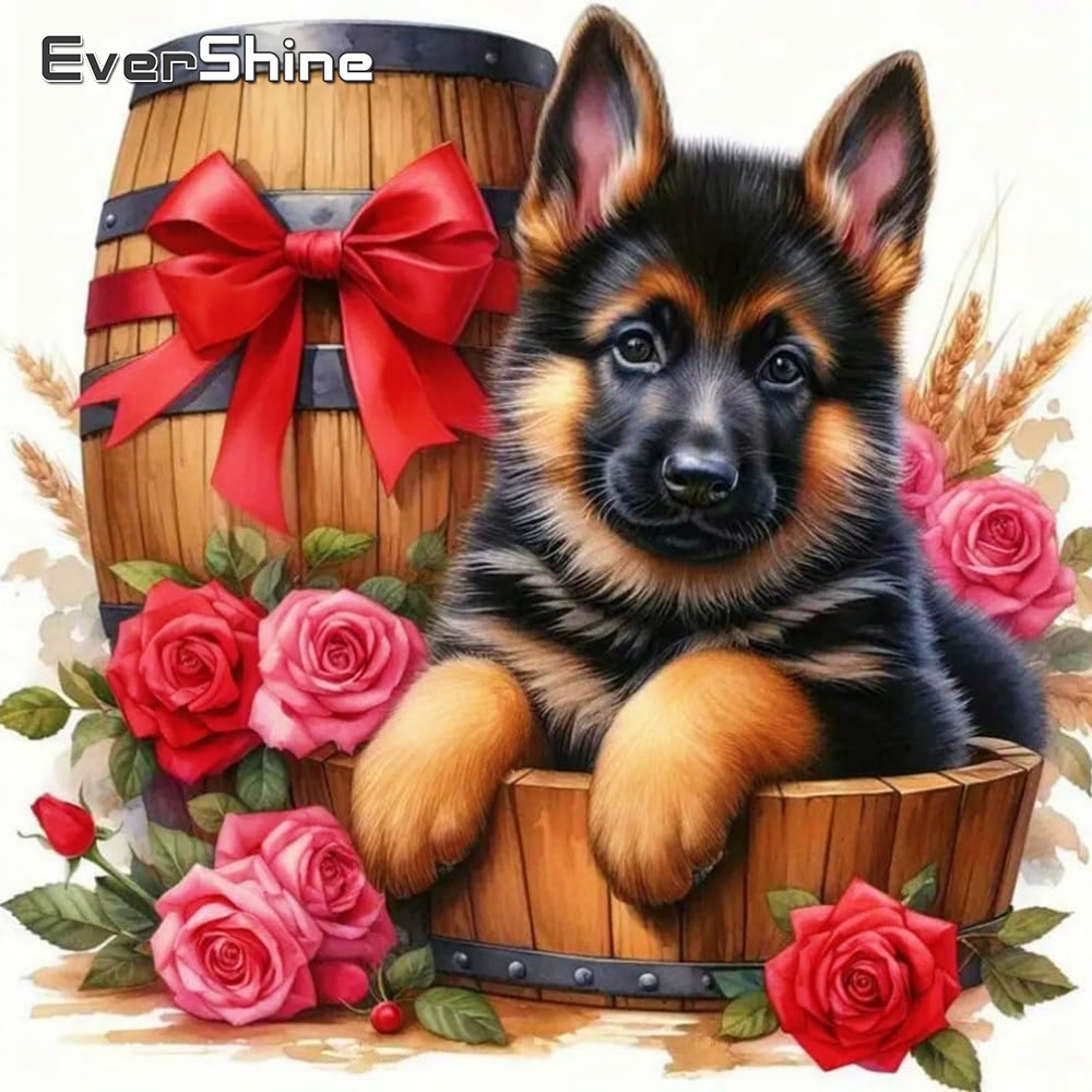 Woodworking Resin - ภาพปักครอสสติชเพชร Evershine ลายสุนัข รูปสัตว์ ลายถังไม้ สำหรับผู้ใหญ่และผู้เริ่มต้น